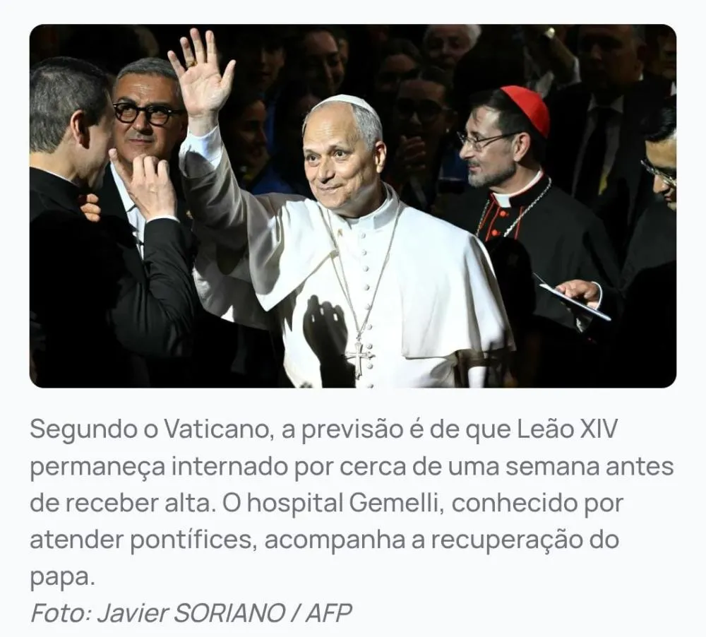 PAPA LEÃO XIV SE RECUPERA BEM APÓS CIRURGIA